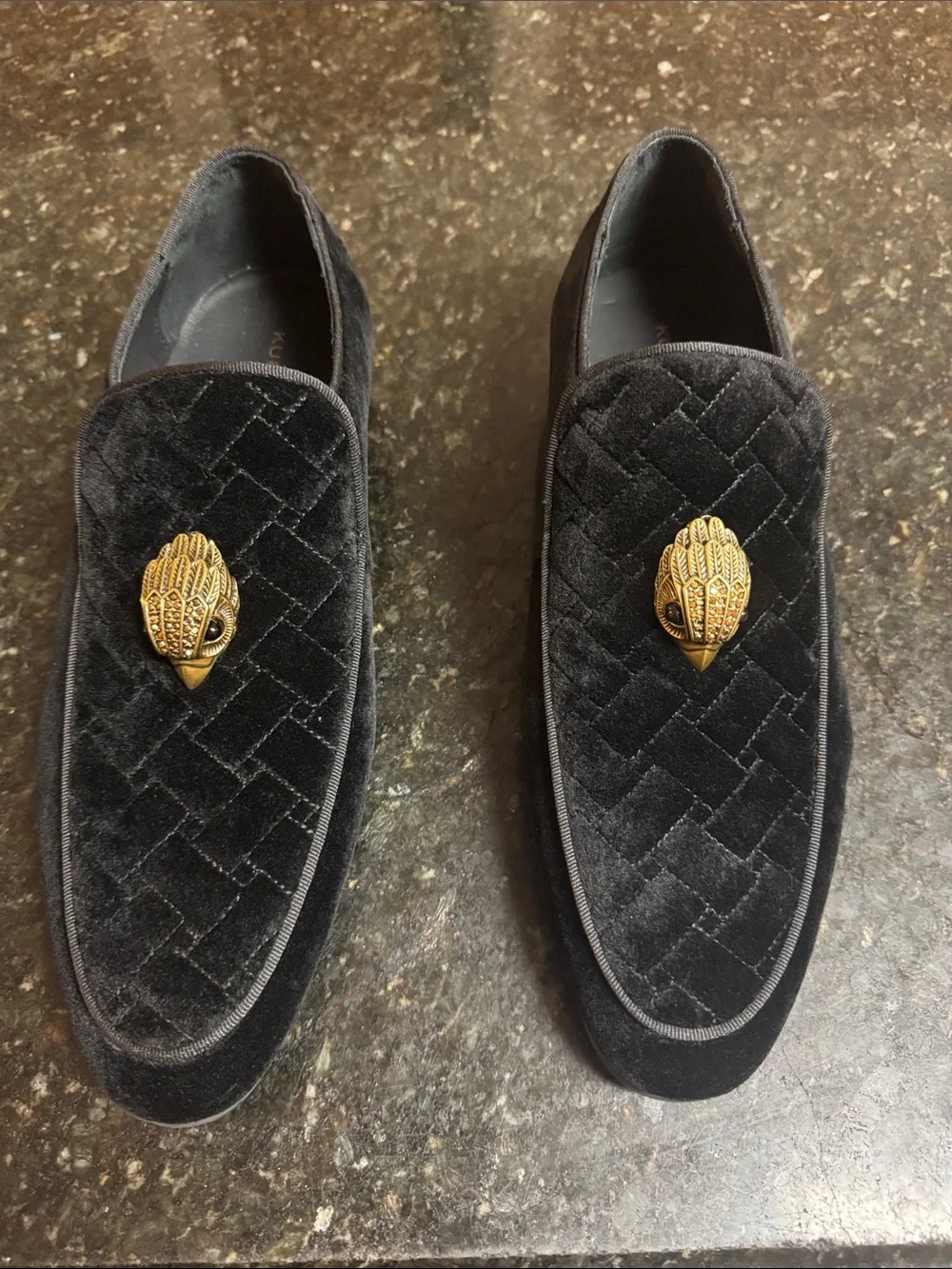 NEW NEW Black Velvet Men’s Slip-On Loafers with Gold Emblem
